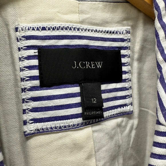 J Crew Blazer Womens 12 Blue White Stripe Coastal Nautical Jacket Cotton Classic - Picture 2 of 9